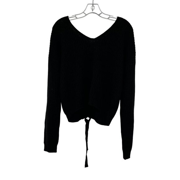 Timing Women's Knit Sweater V-Neck Lace Up Back Black Size Medium - Picture 1 of 9